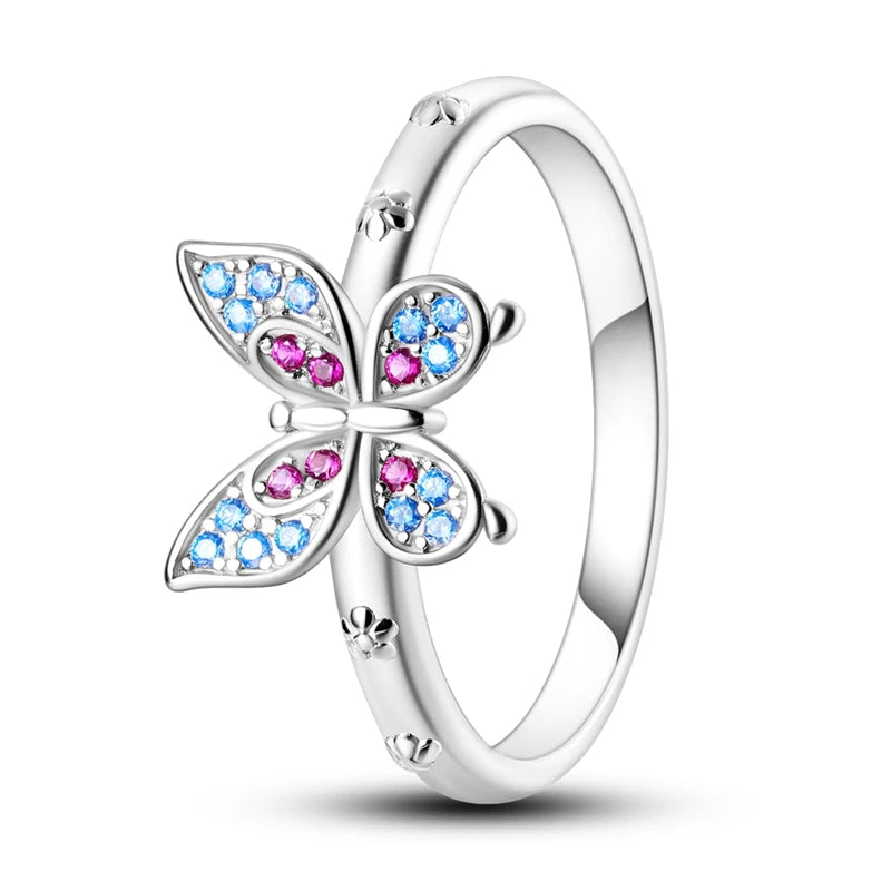 Blue and Pink Butterfly Ring