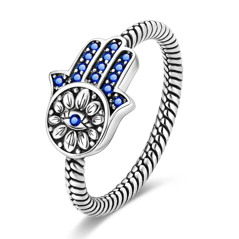 Blue Stone Hamsa Hand Ring